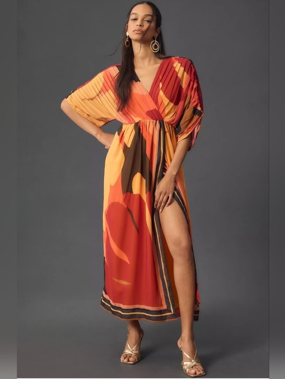 FARM Rio Short Sleeve Wrap Dress in Orange Mot